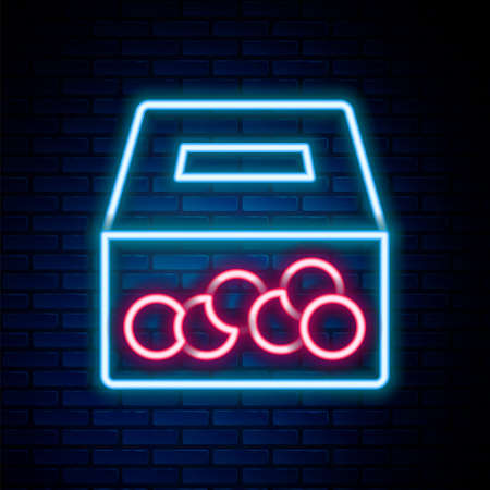 Glowing neon line Donation and charity icon isolated on brick wall background. Donate money and charity concept. Colorful outline concept. Vectorのイラスト素材