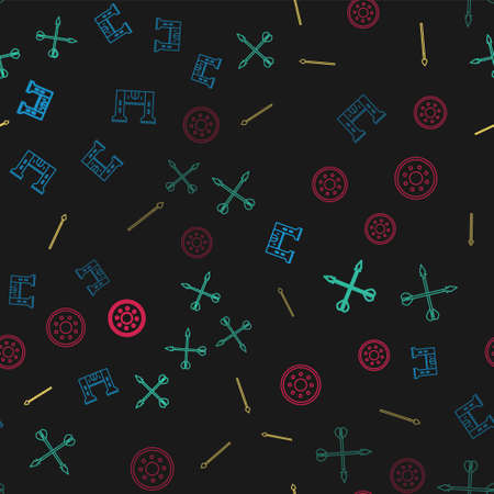 Set line Castle, Medieval crossed arrows, spear and Round wooden shield on seamless pattern. Vectorのイラスト素材