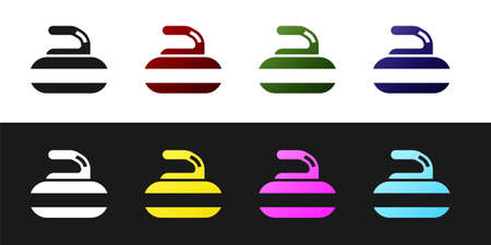 Set Stone for curling sport game icon isolated on black and white background. Sport equipment. Vectorのイラスト素材