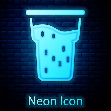 Glowing neon Glass of beer icon isolated on brick wall background. Vectorのイラスト素材