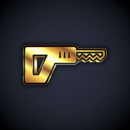 Gold Reciprocating saw and saw blade icon isolated on black background. Vectorのイラスト素材