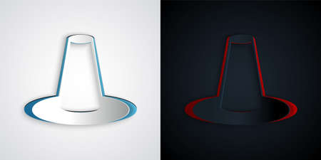 Paper cut Traditional korean hat icon isolated on grey and black background. Paper art style. Vectorのイラスト素材