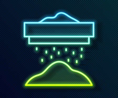 Glowing neon line Sifting flour, cereals or powdered sugar through sieve icon isolated on black background. Vectorのイラスト素材