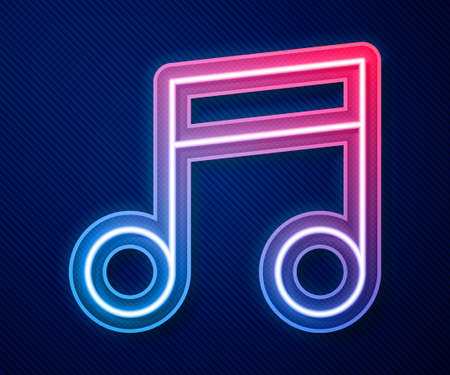 Glowing neon line Music note, tone icon isolated on blue background. Vectorのイラスト素材