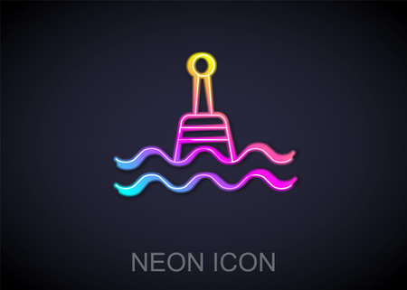 Glowing neon line Floating buoy on the sea icon isolated on black background. Vectorのイラスト素材