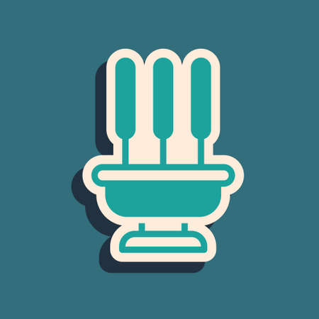 Green Burning aromatic incense sticks icon isolated on green background. Long shadow style. Vectorのイラスト素材
