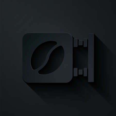 Paper cut Street signboard coffee icon isolated on black background. Paper art style. Vectorのイラスト素材