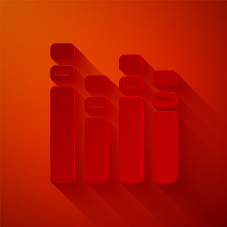 Paper cut Music equalizer icon isolated on red background. Sound wave. Audio digital equalizer technology, console panel, pulse musical. Paper art style. Vectorのイラスト素材