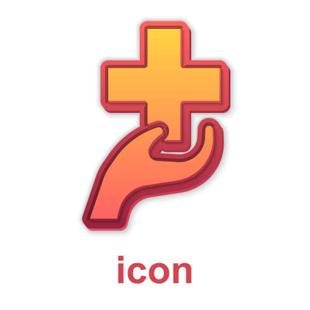 Gold Heart with a cross icon isolated on white background. First aid. Healthcare, medical and pharmacy sign. Vectorのイラスト素材