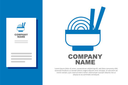 Blue Asian noodles in bowl and chopsticks icon isolated on white background. Street fast food. Korean, Japanese, Chinese food. Logo design template element. Vectorのイラスト素材