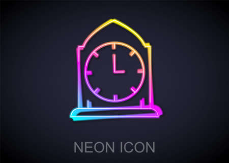 Glowing neon line Clock icon isolated on black background. Time symbol. Vectorのイラスト素材