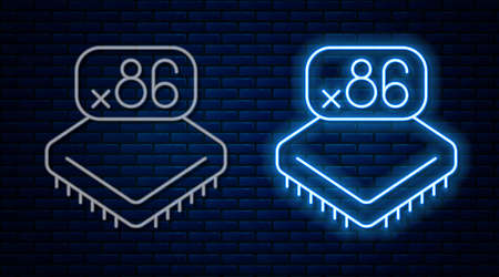 Glowing neon line Computer processor with microcircuits CPU icon isolated on brick wall background. Chip or cpu with circuit board. Micro processor. Vectorのイラスト素材