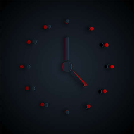 Paper cut Clock icon isolated on black background. Time symbol. Paper art style. Vectorのイラスト素材