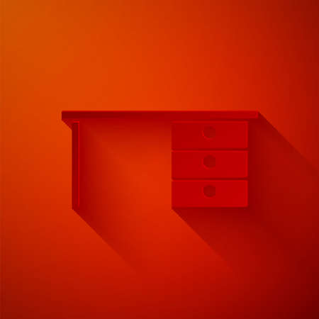 Paper cut Office desk icon isolated on red background. Paper art style. Vectorのイラスト素材