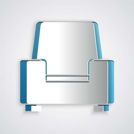 Paper cut Armchair icon isolated on grey background. Paper art style. Vectorのイラスト素材
