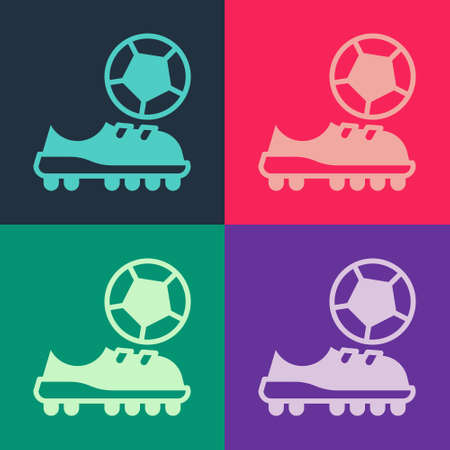 Pop art Football shoes icon isolated on color background. Soccer boots. Sport football foot protection. Vectorのイラスト素材