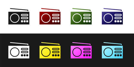 Set Radio with antenna icon isolated on black and white background. Vectorのイラスト素材