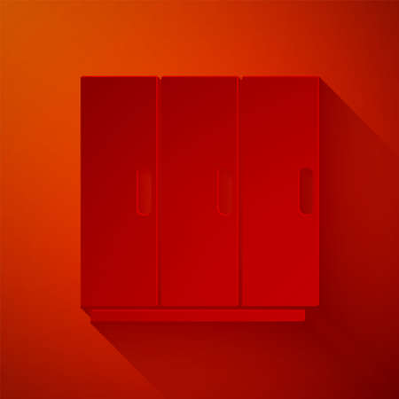 Paper cut Wardrobe icon isolated on red background. Paper art style. Vector