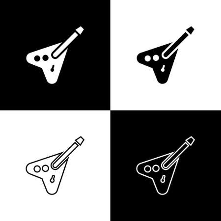 Set Electric bass guitar icon isolated on black and white background. Vectorのイラスト素材