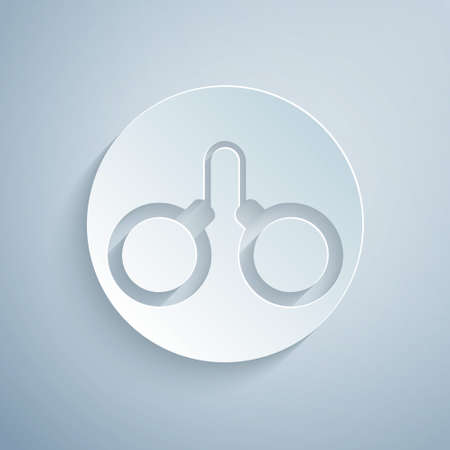 Paper cut Handcuffs icon isolated on grey background. Paper art style. Vectorのイラスト素材
