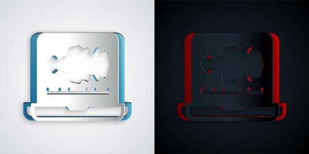 Paper cut Sound or audio recorder or editor software on laptop icon isolated on grey and black background. Paper art style. Vectorのイラスト素材