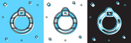 Set Fantasy magic stone ring with gem icon isolated on blue and white, black background. Vectorのイラスト素材