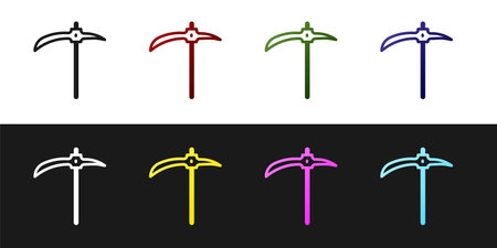 Set Pickaxe icon isolated on black and white background. Vectorのイラスト素材