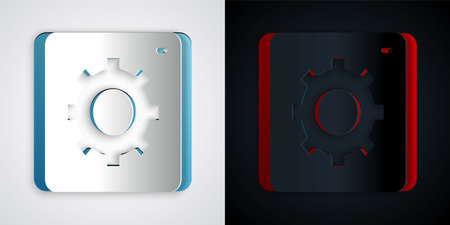 Paper cut Setting icon isolated on grey and black background. Tools, service, cog, gear, cogwheel...