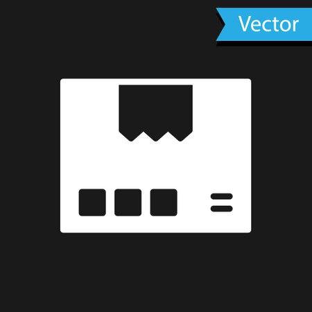 White Carton cardboard box icon isolated on black background. Box, package, parcel sign. Delivery and packaging. Vectorのイラスト素材