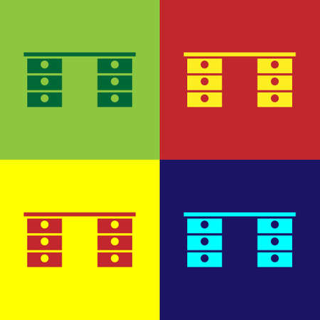 Pop art Office desk icon isolated on color background. Vectorのイラスト素材