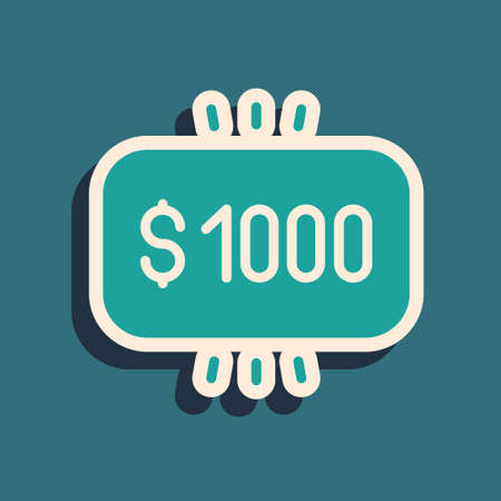Green Money prize in casino icon isolated on green background. Long shadow style. Vectorのイラスト素材