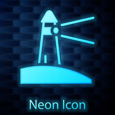 Glowing neon Lighthouse icon isolated on brick wall background. Vectorのイラスト素材