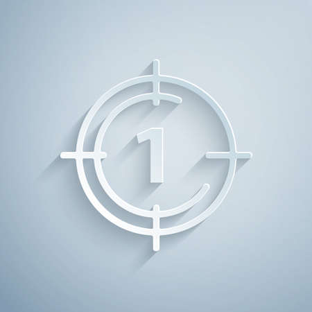 Paper cut Old film movie countdown frame icon isolated on grey background. Vintage retro cinema...