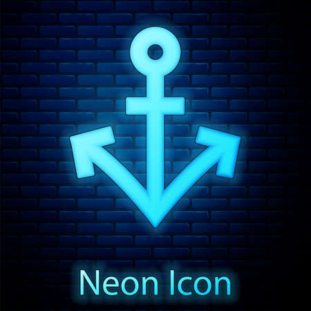 Glowing neon Anchor icon isolated on brick wall background. Vector