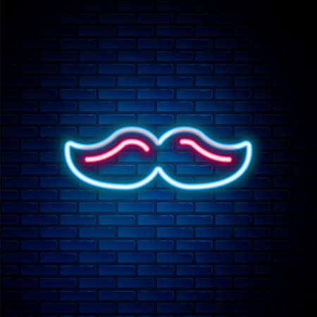 Glowing neon line Mustache icon isolated on brick wall background. Barbershop symbol. Facial hair style. Colorful outline concept. Vectorのイラスト素材