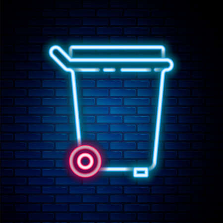 Glowing neon line Trash can icon isolated on brick wall background. Garbage bin sign. Recycle basket icon. Office trash icon. Colorful outline concept. Vectorのイラスト素材