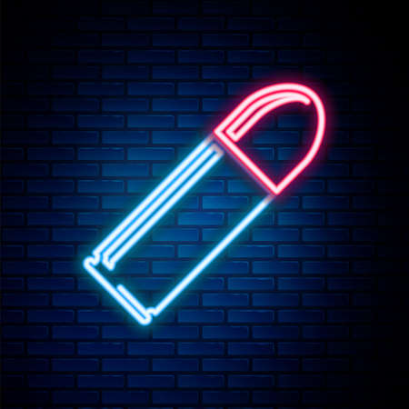 Glowing neon line Bullet icon isolated on brick wall background. Colorful outline concept. Vectorのイラスト素材