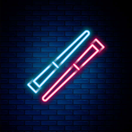 Glowing neon line Food chopsticks icon isolated on brick wall background. Wooden Korean sticks for Asian dishes. Oriental utensils. Colorful outline concept. Vectorのイラスト素材