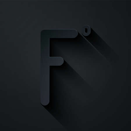 Paper cut Fahrenheit icon isolated on black background. Paper art style. Vector Illustrationのイラスト素材