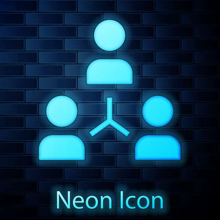 Glowing neon Project team base icon isolated on brick wall background. Business analysis and planning, consulting, team work, project management. Vectorのイラスト素材