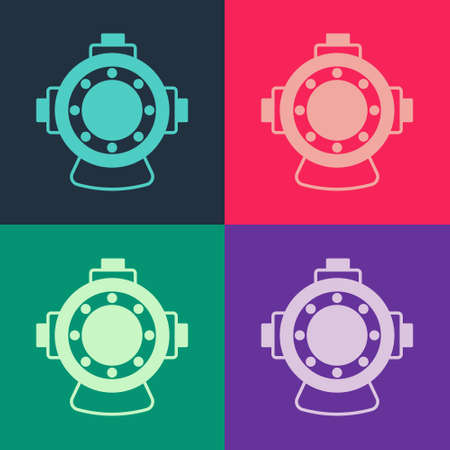 Pop art Aqualung icon isolated on color background. Diving helmet. Diving underwater equipment. Vectorのイラスト素材