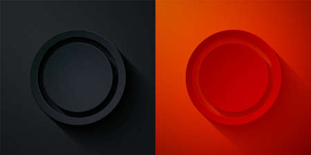 Paper cut Plate icon isolated on black and red background. Cutlery symbol. Restaurant sign. Paper art style. Vectorのイラスト素材