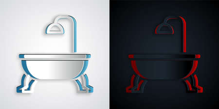 Paper cut Bathtub icon isolated on grey and black background. Paper art style. Vectorのイラスト素材
