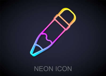Glowing neon line Pencil with eraser icon isolated on black background. Drawing and educational tools. School office symbol. Vectorのイラスト素材