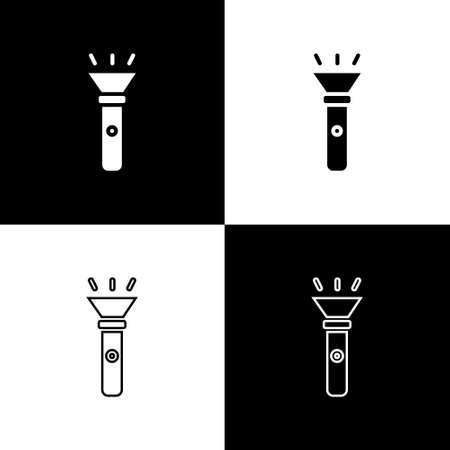 Set Flashlight icon isolated on black and white background. Vectorのイラスト素材