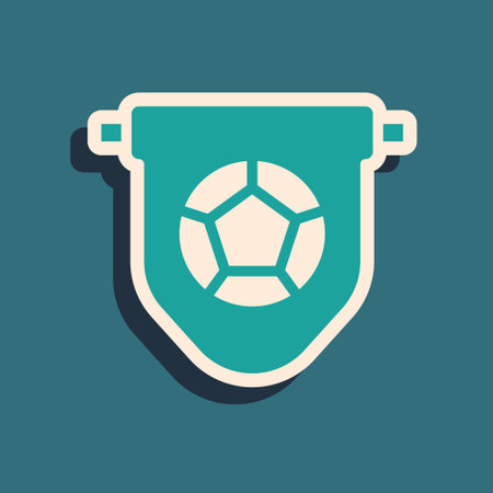 Green Football or soccer flag pennant icon isolated on green background. Long shadow style. Vectorのイラスト素材