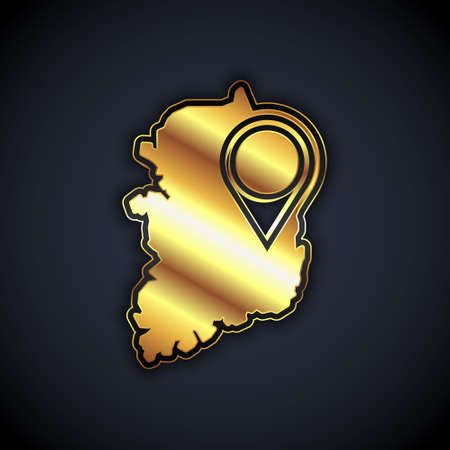 Gold South Korea map icon isolated on black background. Vectorのイラスト素材