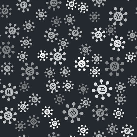 Grey Neural network icon isolated seamless pattern on black background. Artificial intelligence AI. Vectorのイラスト素材