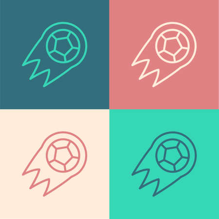 Pop art line Soccer football ball icon isolated on color background. Sport equipment. Vectorのイラスト素材
