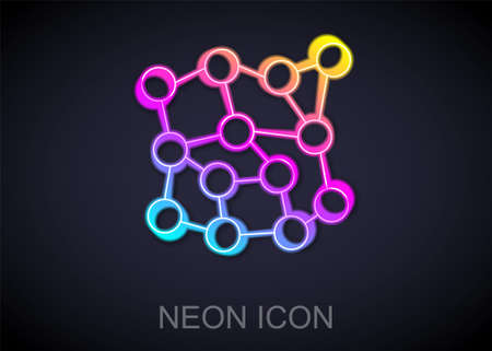 Glowing neon line Neural network icon isolated on black background. Artificial intelligence AI. Vectorのイラスト素材